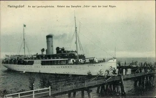 Ak Ostseebad Heringsdorf auf Usedom, Dampfer Odin an der Landungsbrücke