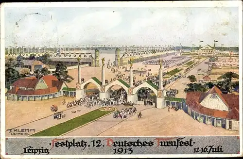 Künstler Ak Klemm, J., Leipzig in Sachsen, 12. Deutsches Turnfest 1913, Festplatz