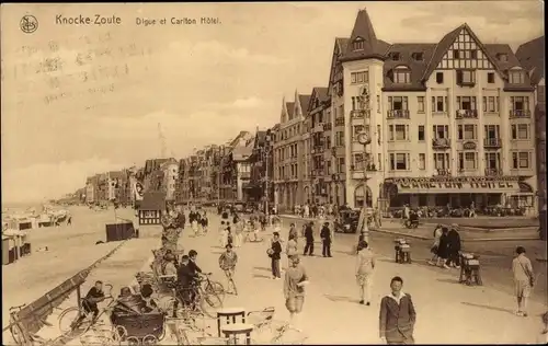 Ak Zoute Knokke Heist Heyst Knocke sur Mer Westflandern, Digue et Carlton Hôtel