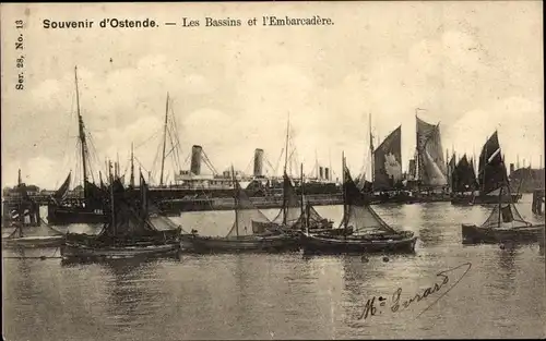 Ak Oostende Ostende Westflandern, Les Bassins et l'Embarcadiere