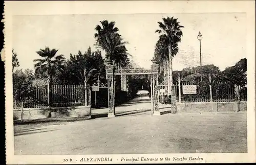 Ak Alexandria Ägypten, Principal Entrance to the Nouzba Garden