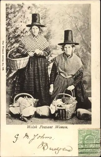 Ak Welsh Peasant Women, Walisische Trachten, Körbe