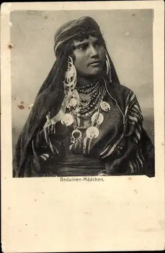 Ak Beduinen-Mädchen, Araberin in Tracht, Schmuck