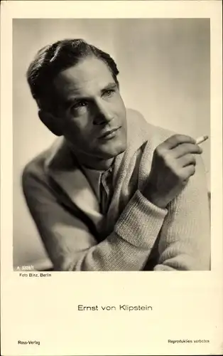 Ak Schauspieler Ernst von Klipstein, Portrait mit Zigarette, Ross Verlag A 3328 1