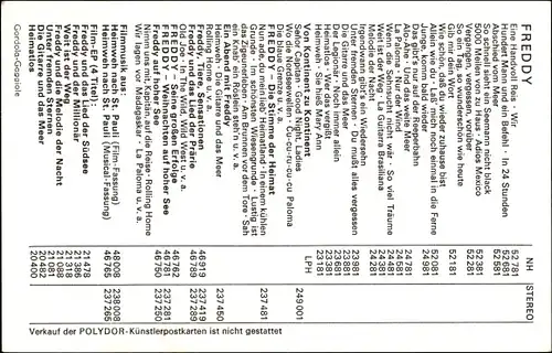 Ak Sänger Freddy, Portrait, Polydor-Schallplatten, Hafen
