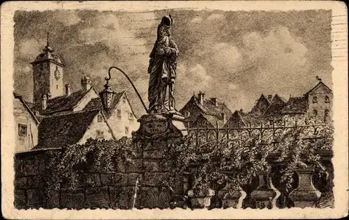 Künstler Ak Bad Mergentheim in Tauberfranken, Am Pfarrgang, Statue