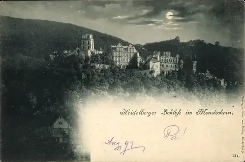 Mondschein Ak Heidelberg am Neckar, Schloss