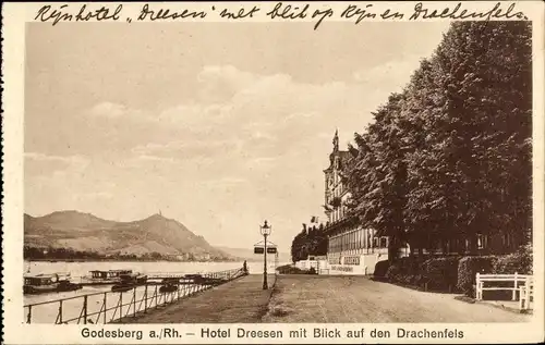 Ak Bad Godesberg Bonn am Rhein, Hotel Dreesen mit Blick auf den Drachenfels