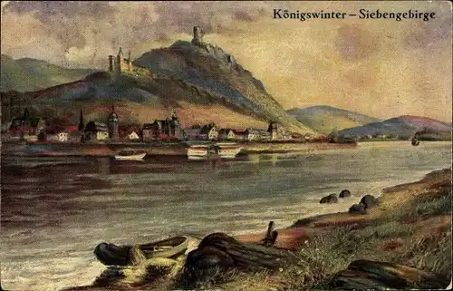 Künstler Ak Königswinter am Rhein, Drachenfels, Drachenburg