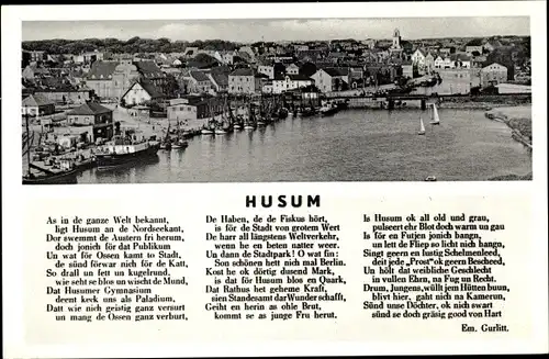 Ak Husum in Nordfriesland, Panorama, Gedicht von Em. Gurlitt