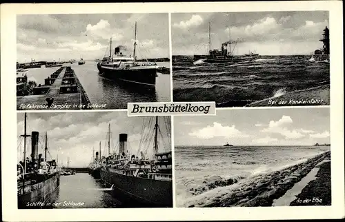 Ak Brunsbüttelkoog Brunsbüttel in Dithmarschen, Dampfer in der Schleuse, Kanaleinfahrt, Elbe