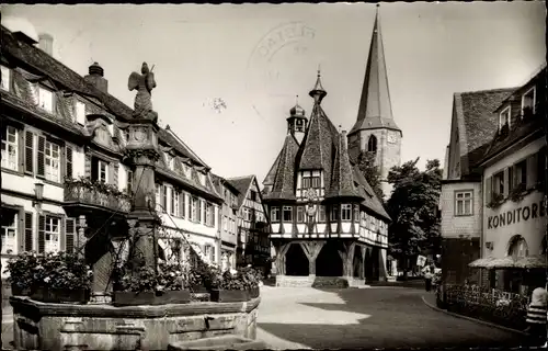 Ak Michelstadt im Odenwald Hessen, Marktplatz, Rathaus, Konditorei, Brunnen