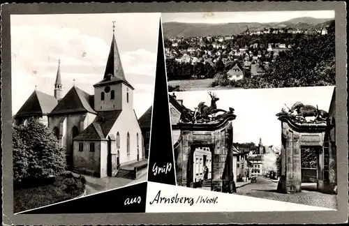 Ak Arnsberg im Sauerland Westfalen, Kirche, Tor, Panorama