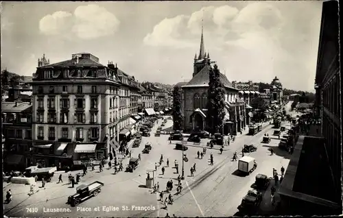 Ak Lausanne Kanton Waadt, Place et Eglise St. Francois