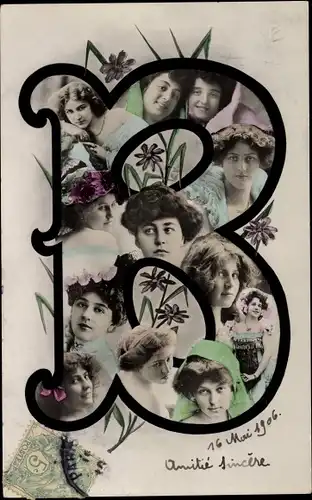 Buchstaben Ak Buchstabe B, Frauenportraits, Blumen