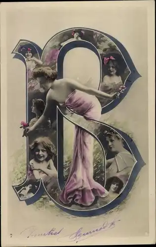 Buchstaben Ak Buchstabe B, Frauenportraits, Kinder
