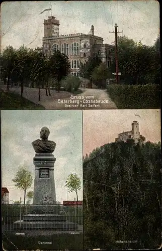 Ak Dresden West Cossebaude, Gastwirtschaft Osterberg, Denkmal, Höhenansicht