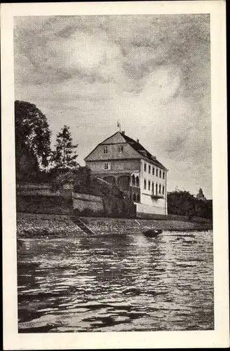 Ak Niederspay Spay am Rhein, Gebäude am Wasser