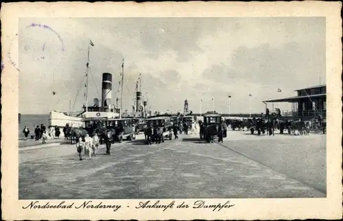 Ak Norderney in Ostfriesland, Hafenpartie, Ankunft der Dampfer