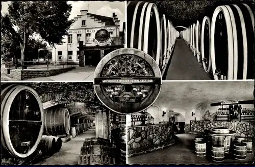 Ak Mayschoß an der Ahr, Winzer-Verein, Weinfässer, Tresen