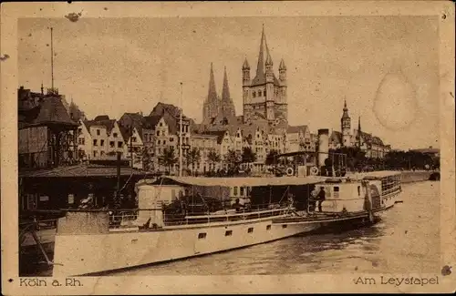 Ak Köln am Rhein, Partie am Leystapel, Schiff