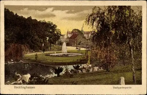 Ak Recklinghausen im Ruhrgebiet, Stadtgartenpartie