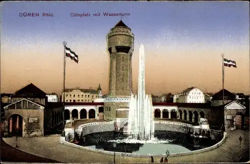 Ak Düren im Rheinland, Cölnplatz mit Wasserturm