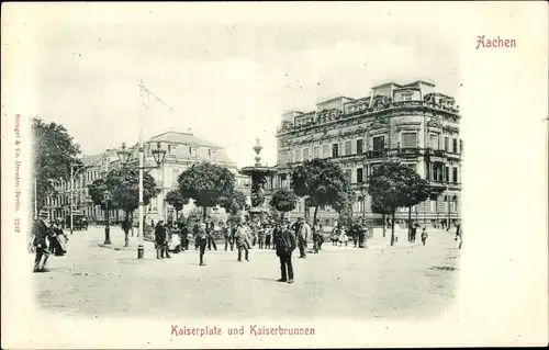 Ak Aachen in Nordrhein Westfalen, Kaiserplatz und Kaiserbrunnen