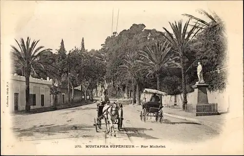 Ak Mustapha Algier Alger Algerien, Rue Michelet, Kutsche