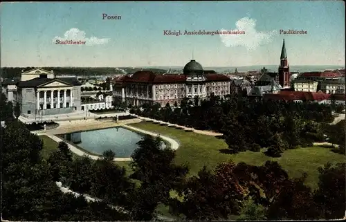 Ak Poznań Posen, Stadttheater, Kgl. Ansiedlungskommission, Paulikirche
