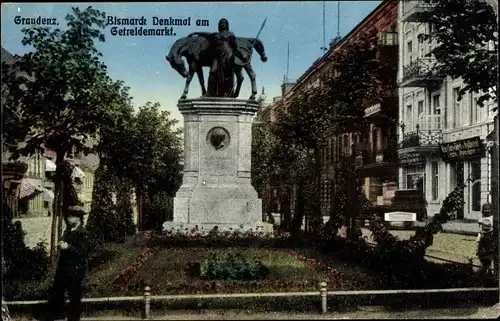 Ak Grudziądz Graudenz Westpreußen, Bismarck Denkmal am Getreidemarkt