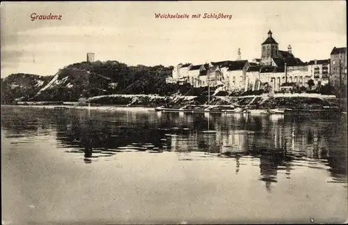 Ak Grudziądz Graudenz Westpreußen, Weichselseite mit Schlossberg