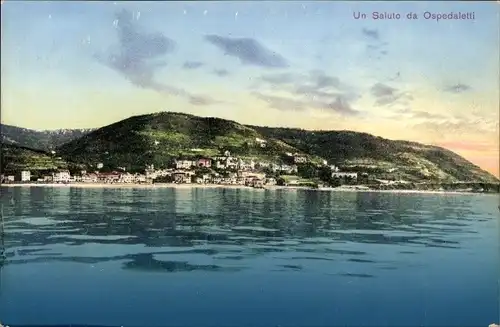 Ak Ospedaletti Liguria, Blick auf den Ort vom Wasser aus