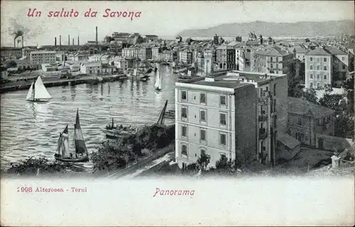 Ak Savona Liguria Italien, Panorama der Stadt, Wasserpartie