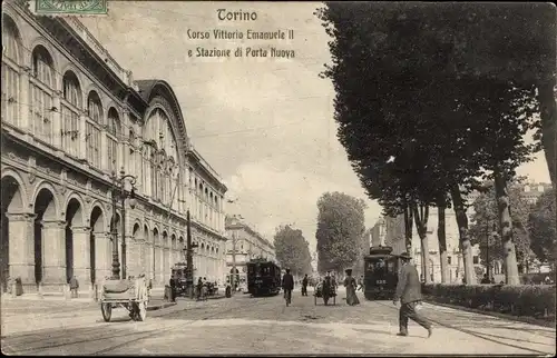 Ak Torino Turin Piemonte, Corso Vittorio Emaniele II e stazione di Porta Nuova