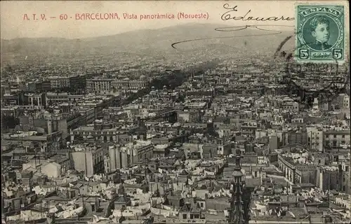 Ak Barcelona Katalonien Spanien, Vista panoramica
