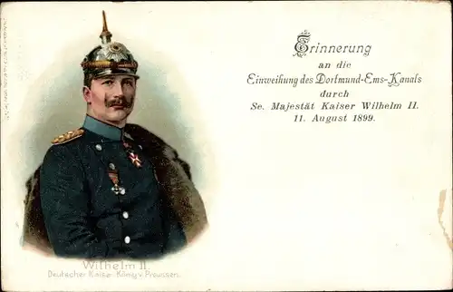 Litho Kaiser Wilhelm II., König von Preußen, Einweihung Dortmund Ems Kanal 1899