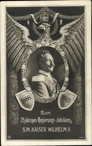 Passepartout Ak Kaiser Wilhelm II., Portrait, 25 jähriges Regierungsjubiläum 1888-1913