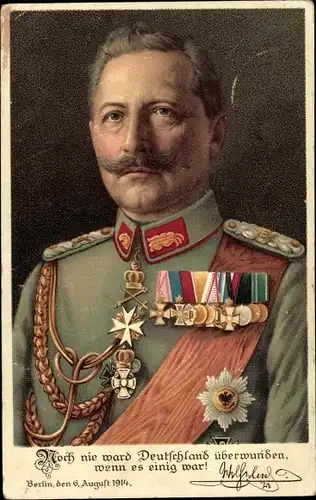 Künstler Ak Kaiser Wilhelm II, Portrait, Orden, Achselschnur, Eisernes Kreuz, Pour le Merite