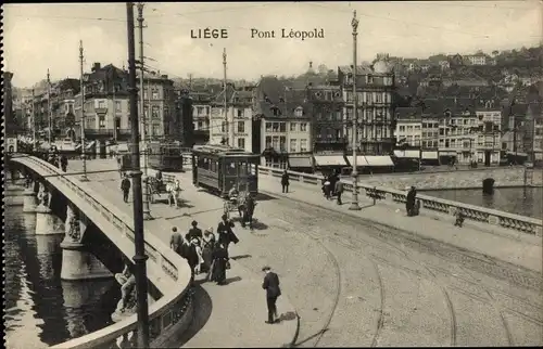 Ak Liège Lüttich Wallonien, Pont Leopold, tramway