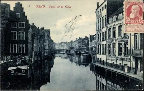 Ak Gand Gent Ostflandern, Quai de la Grue