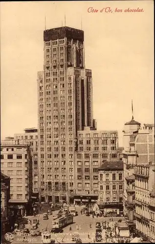 Ak Anvers Antwerpen Flandern, Torengebouw, Straßenbahn