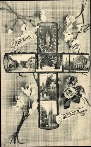 Ak Oostacker Lourdes Ostflandern, Eglise, Straßenpartie