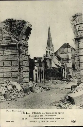 Ak Dendermonde Termonde Ostflandern, Kriegszerstörung 1. WK