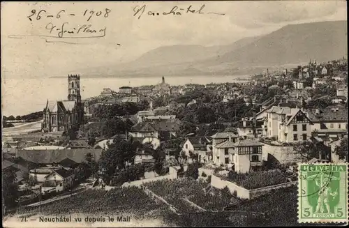 Ak Neuchâtel Neuenburg Stadt, vu depuis le Mall