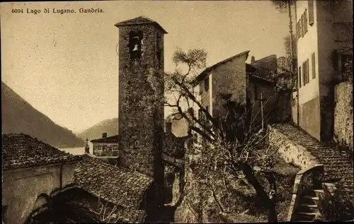 Ak Gandria Lago di Lugano Tessin Schweiz, Straßenansicht, Kirchturm, Treppe