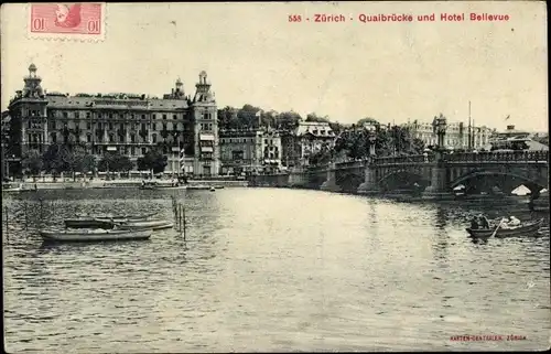 Ak Zürich Stadt Schweiz, Quaibrücke und Hotel Bellevue