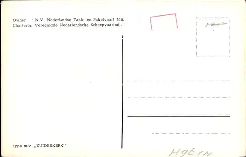 Ak Tanker MV Zuiderkerk, NV Nederlandse Tank- en Paketvaart Mij.