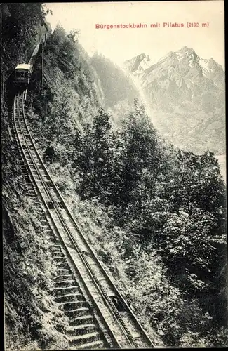 Ak Halbkanton Nidwalden, Bürgenstockbahn mit Pilatus, Zahnradbahn