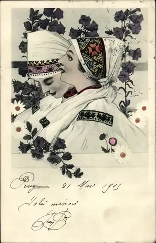 Ak Frauen in tschechischen Trachten, Blumen